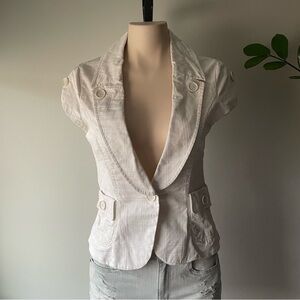 Y2K Vintage Costa Blanca Short Sleeve Blazer White 100% Cotton Size 6 Small